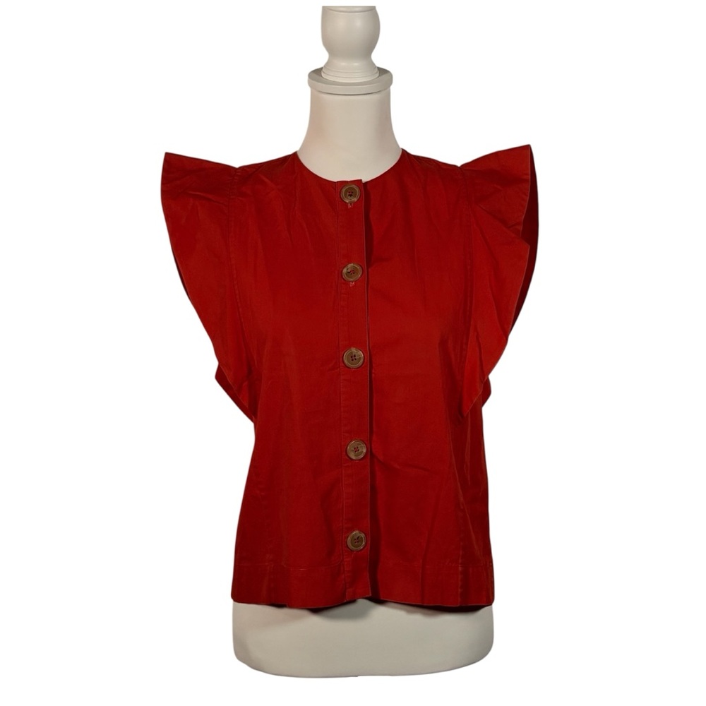Fabiana Pigna Figenia Orange Cotton Top Women’s S Ruffle Sleeveless Button Down